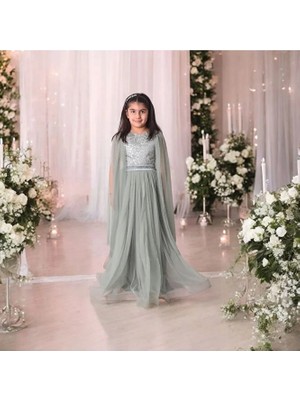 Ahsenim Bebe Gümüş Sim Roba Tül Kol Abiye Elbise