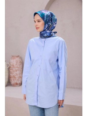 Belli Obje Desen Ipek Eşarp 4216D (Twıll) Mavi - 85