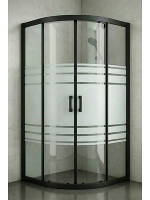 Durul Duşakabin Oval 5 mm Trio Desen Temperli Cam Siyah Profil 190 cm