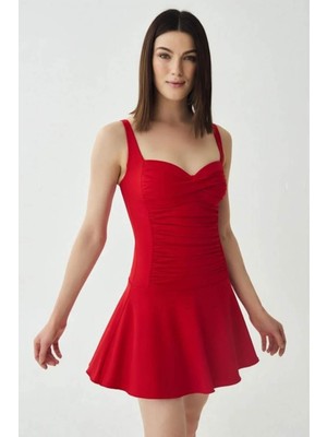 Ayarlanabilir Askılı Büzgülü Toparlayıcı Incelten Etkili Sırt Detaylı Drapeli Elbise Mayo 7246