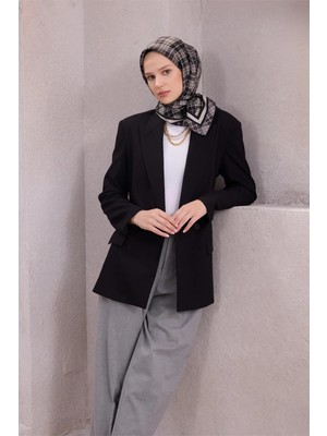 Belli Ekose Desen Ipek Eşarp 4218D (Twıll) Siyah - 88