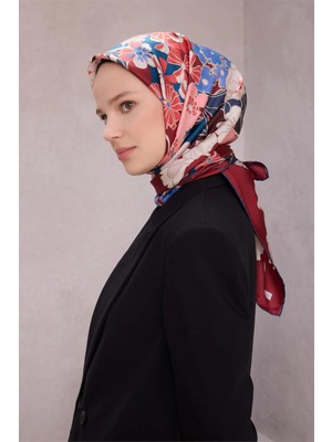 Belli Çiçek Desen Ipek Eşarp 4220D (Twıll) Bordo - 36