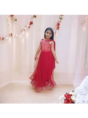 Ahsenim Bebe Gümüş Sim Roba Tül Kol Abiye Elbise
