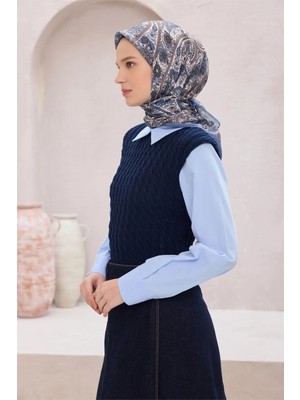 Belli Etnik Desen Premıum Soft Indigo Eşarp 4