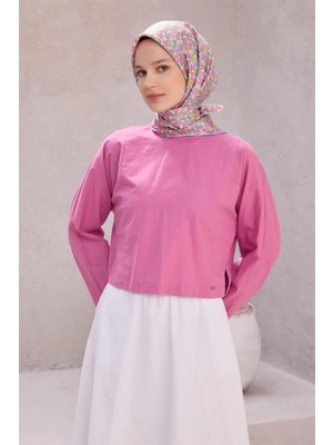 Belli Pembe Çiçek Desen %100 Twill İpek Eşarp 4204 - 80
