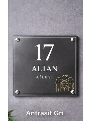 Kişiye Özel Premium Kapı Isimliği ve Kapı Numarası 20X20 cm Pleksi Metal (Yeni Ev Hediyesi)