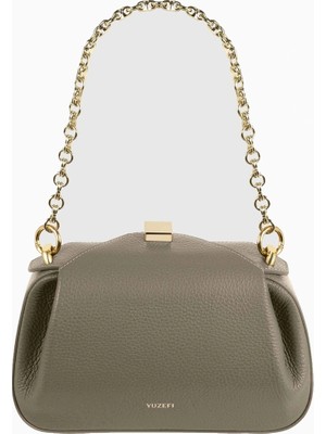 Yuzefi Oyster Mini Clutch ve Omuz Çantası, Çakıl Dokulu %100 Deri