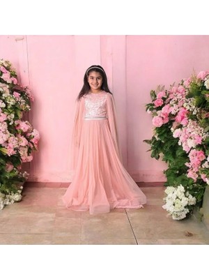 Ahsenim Bebe Gümüş Sim Roba Tül Kol Abiye Elbise