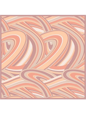 Belli Oranj Geometrik Desen %100 Twill Ipek Eşarp 4311-33