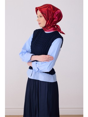 Belli Kırmızı Soyut Desen %100 Twill Ipek Eşarp 4301-33