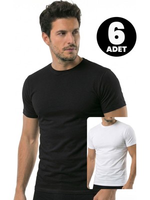 Öts Erkek 6’lı %100 Pamuk T-Shirt Kapalı Yaka Yarım Kollu Günün Her Anı İçin (1620-6)