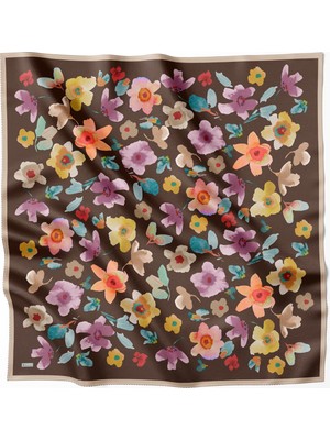 Belli Çiçek Desen Ipek Eşarp 4033D-MAVİ (Twill) - 86