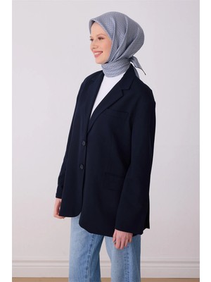 Belli Mavi Monogram Desen %100 Twill Ipek Eşarp 4321-56