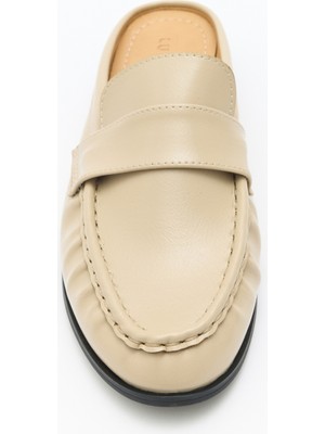 Lutvelizade Loafer 2601 - Arkası Açık Büzgülü Bej Kadın Loafer