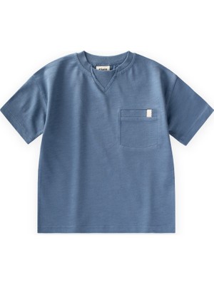 Cigit Yaka Detaylı T-Shirt 2-12 Yaş Indigo Mavi