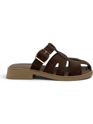 Vieris Koyu Vizon Süet Hakiki Deri Şık Toka Detaylı Günlük Kadın Terlik (187001)