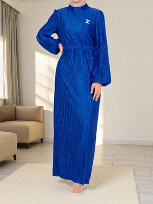 Moda Morfo Kemerli Pliseli Saten Elbise  -Saks