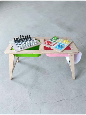 Yaz Sil Yüzeyli Satranç ve Ludo Yüzeyli Kontraplak Katlanır Çocuk Aktivite Masası