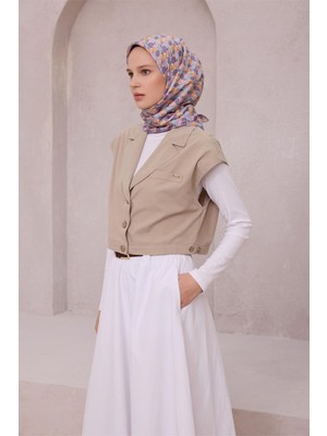Belli Lila Çiçek Desen %100 Twill İpek Eşarp 4204 - 33
