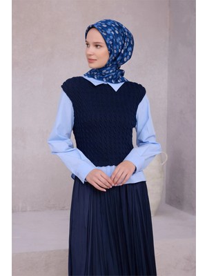 Belli Çiçek Desen Ipek Eşarp 4204D (Twıll) Mavi - 86