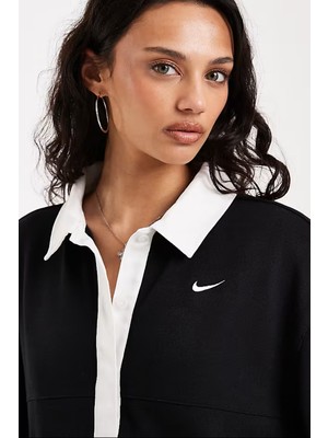 Nike Sportswear Oversize Street Ss Womens Polo Top Polo Yaka Bol Kesim Kadın Tişört Siyah