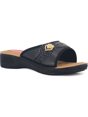 Tarzbu Yumuşak Tabanlı Kadın Günlük Terlik, Siyah, Dekoratif Süslemeli, Rahat Taban TARZ408