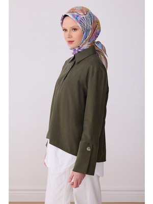 Belli Mor Çok Renkli Obje Desen %100 Twill Ipek Eşarp 4324-32