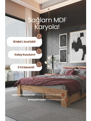 Renazzo Mobilya Lotus 2 Çekmeceli Modern Mdf Karyola - 1. Sınıf 18 mm Mdf ve Tekerlekli Depolama Alanlı Karyola