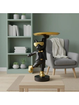 Elifeshop Lüks Gözlüklü Bulldog Anahtar Tepsisi Biblo Dekoratif Organizer Sehpa Ofis Ev Hediyesi 30 cm