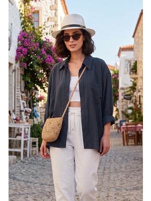 Lela Modal Oversize Fit Uzun Kollu Gömlek Bayan Gömlek 6834612
