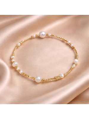 Doğal Inci ve Altın Kaplama Kelepçe Bileklik