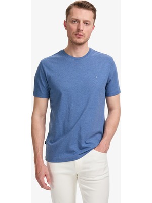Pierre Cardin Erkek Indigo Melanj Regular Fit %100 Pamuk Bisiklet Yaka Basic Tişört 50325299-VR155