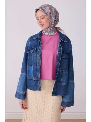 Belli Pembe Etnik Desen %100 Twill Ipek Eşarp 4314-81