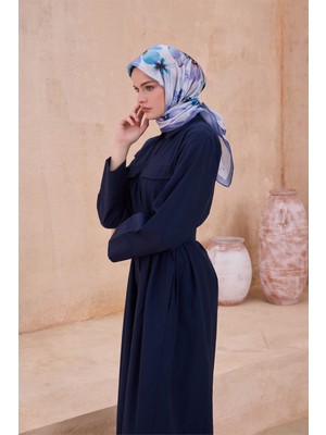 Belli Çiçek Desen Kristal Buz Mavisi Eşarp 2014