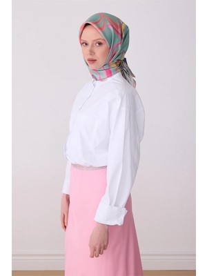 Belli Çok Renkli Soyut Desen %100 Twill Ipek Eşarp 4301-52