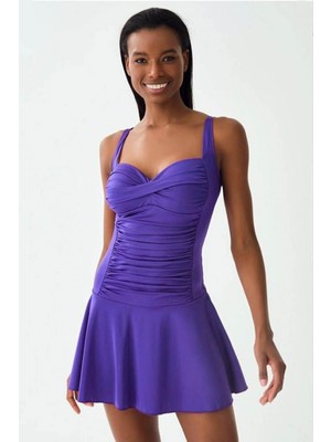 Ayarlanabilir Askılı Büzgülü Toparlayıcı Incelten Etkili Sırt Detaylı Drapeli Elbise Mayo 7246