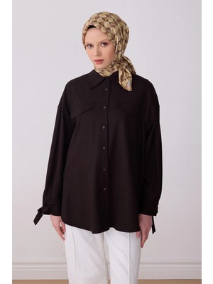 Belli Kahve Çok Renkli Obje Desen %100 Twill Ipek Eşarp 4322-81