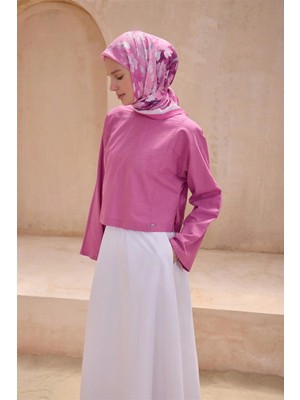 Belli Çiçek Desen Premıum Soft Pembe Eşarp 7