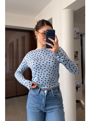 Magarde Yeni Sezon Dikiş Detaylı Puantiyeli Bluz- Mavi