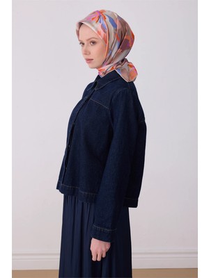 Belli Pudra Pembe Çok Renkli Çiçek Desen %100 Twill Ipek Eşarp 4315-33