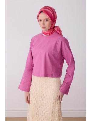 Belli Pembe Geometrik Desen %100 Twill Ipek Eşarp 4311-81