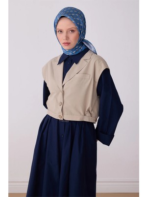 Belli Mavi Etnik Desen %100 Twill Ipek Eşarp 4308-82