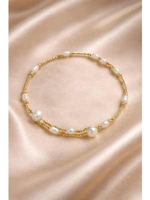 Doğal Inci ve Altın Kaplama Bileklik