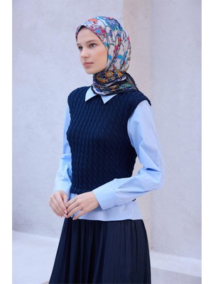 Belli Etnik Desen Nova Siyah - Lacivert Eşarp 1003
