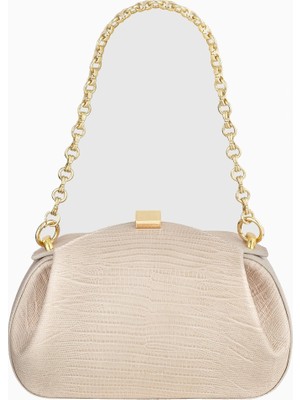 Yuzefi Oyster Mini Clutch ve Omuz Çantası, Kabartmalı Kertenkele Desenli %100 Deri