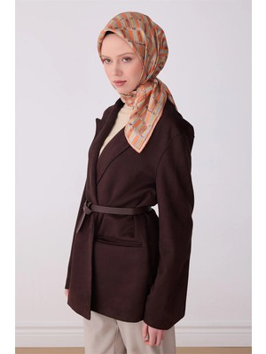 Belli Kiremit  Geometrik Desen %100 Twill Ipek Eşarp 4302-81