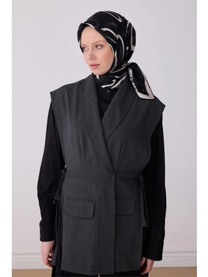 Belli Siyah Soyut Desen %100 Twill Ipek Eşarp 4309-01