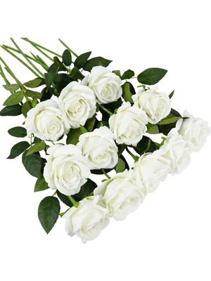 Vizyon Çiçek Yapay Kadife 10LU Gül Dalı 50 cm Beyaz