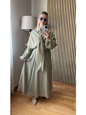 Cardella Rania Aksesuarlı Pelerin Detaylı Tül Tnsl Takım - Tesettür Uyumlu Şık Kombin