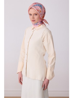 Belli Pembe Obje Desen %100 Twill Ipek Eşarp 4316-01